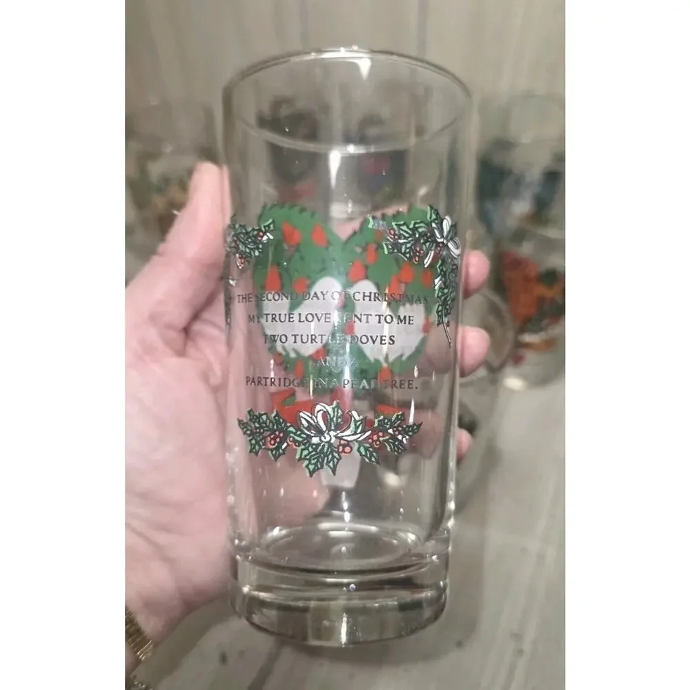 Vtg Indiana Glass 12 Days Of Christmas Glasses 12oz With Box Barware Holiday